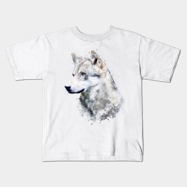 Dramabite Watercolor wolf wolves lover artsy artistic animal wildlife Kids T-Shirt by dramabite